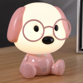   Érintőkapcsolós asztali LED gyereklámpa, tölthető, rózsaszín kutya - Puppy Globo 21761P - szabályozható fényerősség, 3000 K, 32 lm, 1 W, 1 méteres kábel, akkumulátoros