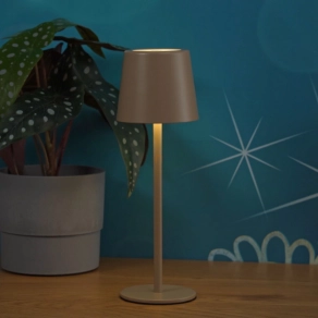   Érintőkapcsolóval szabályozható asztali LED lámpa, 28 cm, tölthető, barna színben - Vancouver Globo 58482S - szabályozható fényerősség, 3000/4500 K, 50 lm, 1,2 W, 0.8 méteres kábel, akkumulátoros