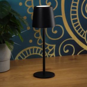   Érintőkapcsolóval szabályozható asztali LED lámpa, 28 cm, tölthető, fekete színben - Vancouver Globo 58482B - szabályozható fényerősség, 3000/4500/6000 K, 50 lm, 1,2 W, 0.8 méteres kábel, akkumulátoros