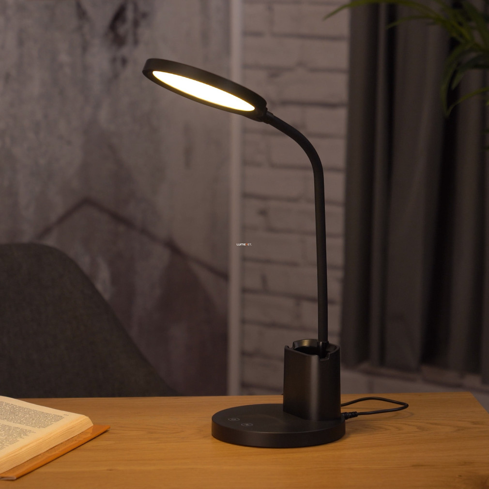 Asztali LED lámpa telefontartóval fekete 55 cm - Brolini Eglo 900528, USB, dimmelhető, érintőkapcsolós, állítható, Li-ion akkumulátor, 1500 mAh, 2700-6500 K, 300 lm, 2,1 W